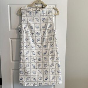 Divided Blue and White Shell Print Mini Dress